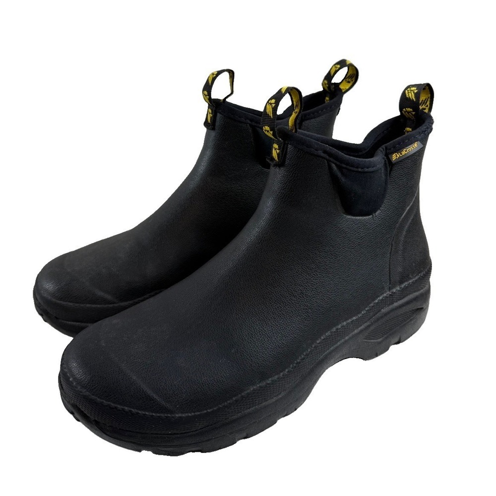 Lacrosse Hampton 6" Mens Black Yellow Rubber Outdoors Waterproof Rain Boots Sz 9